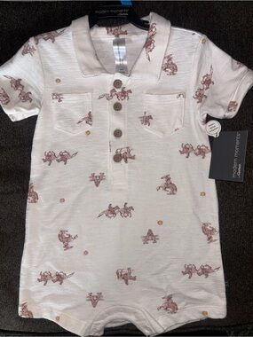 Gerber White Polo Romper with Brown Rodeo Print